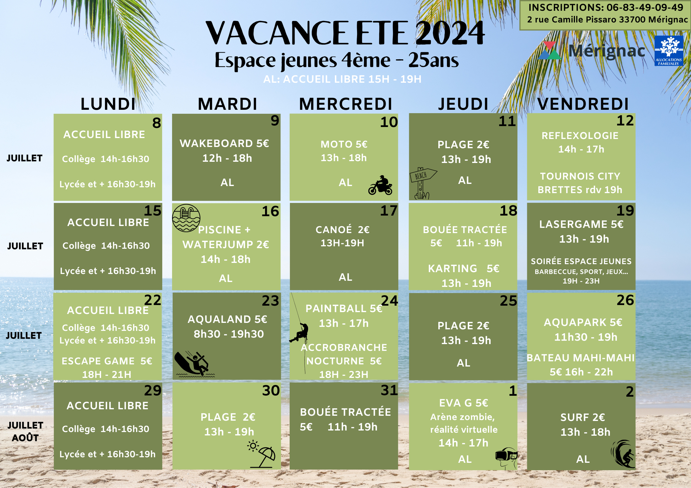 Programme du mois de juillet 2024 à l'Espace jeunes