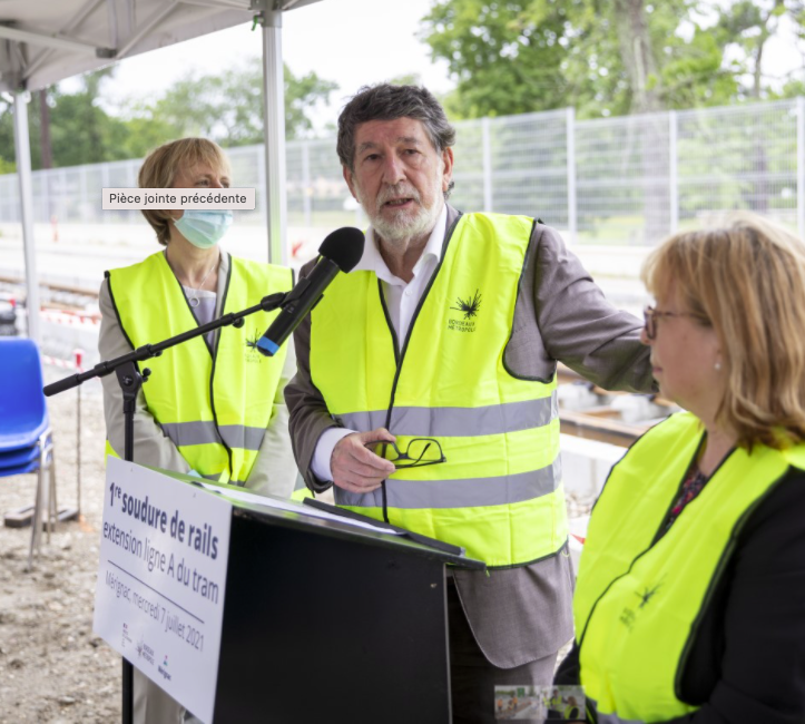 Première soudure de rail de l’extension de la ligne A du tramway